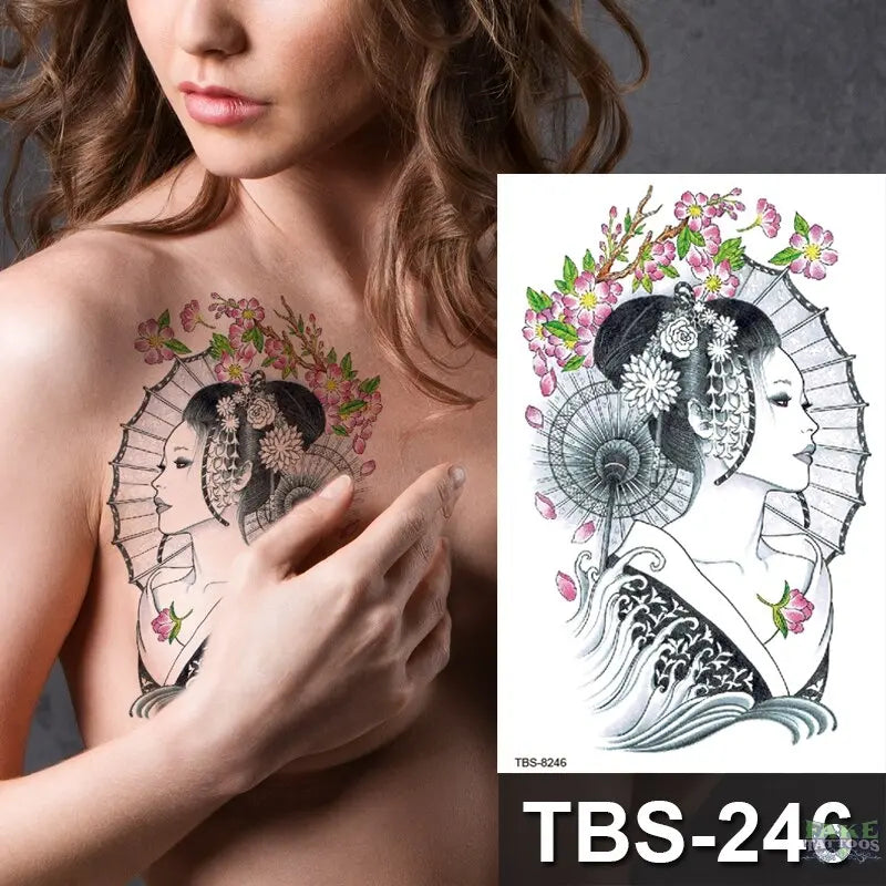 Japanese Geisha Temporary Tattoo Dark Moon Girl Waterproof Tattoo Sticker Sexy Body Art Tattoo for Women Girls Beauty Decal