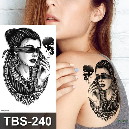 Japanese Geisha Temporary Tattoo Dark Moon Girl Waterproof Tattoo Sticker Sexy Body Art Tattoo for Women Girls Beauty Decal