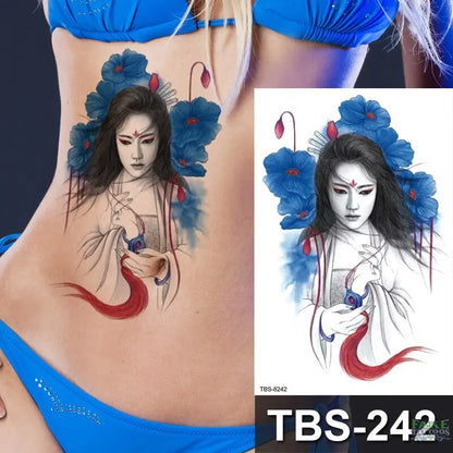 Japanese Geisha Temporary Tattoo Dark Moon Girl Waterproof Tattoo Sticker Sexy Body Art Tattoo for Women Girls Beauty Decal