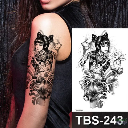 Japanese Geisha Temporary Tattoo Dark Moon Girl Waterproof Tattoo Sticker Sexy Body Art Tattoo for Women Girls Beauty Decal