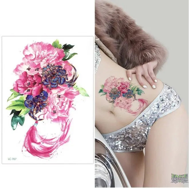 Temporary Tattoos Bird Rose Flowers