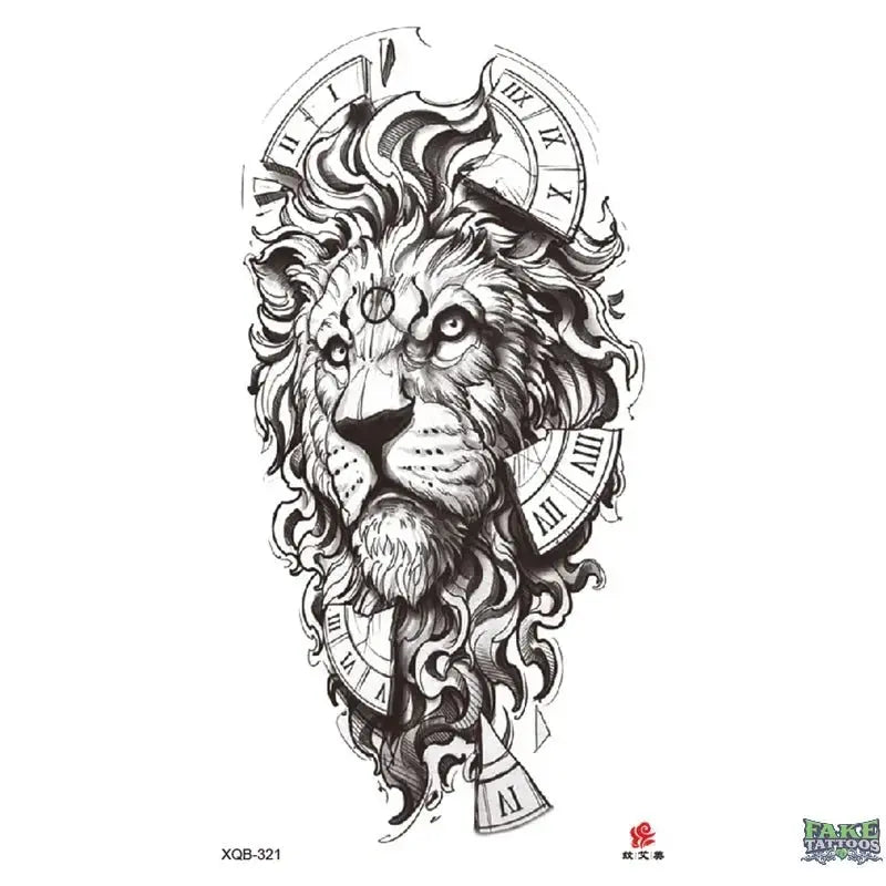 Lion Clock Animal Temporary Tattoo