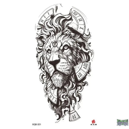 Lion Clock Animal Temporary Tattoo