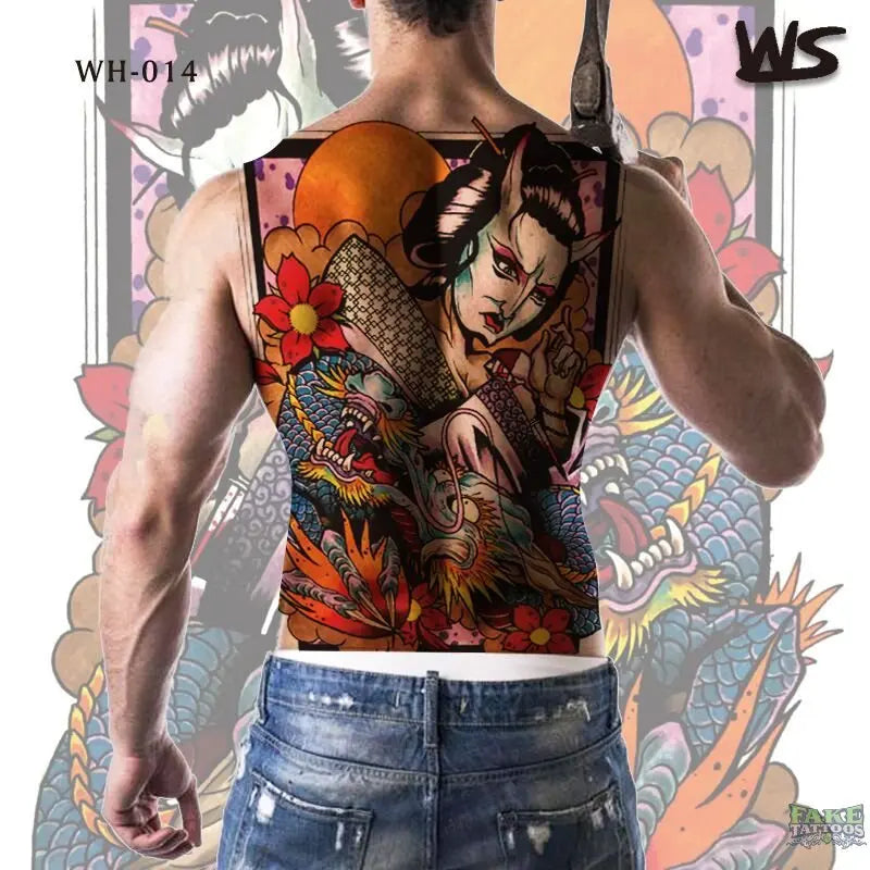 Temporary Full Back Tattoo 25 Styles Skull Chinese Dragon Halloween Fake  Sticker | eBay