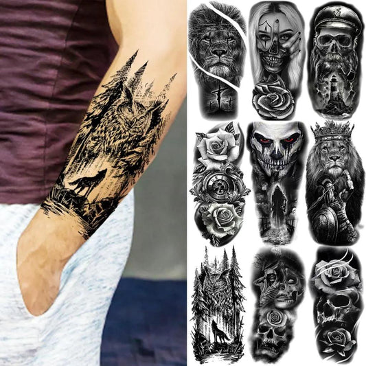 Men Large Full Arm Sleeve Tattoo Amazing Temporary Tattoos God Wolf Moon  Dragon
