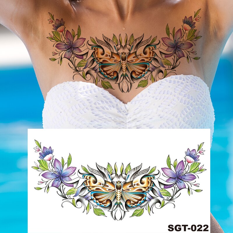Amazon.com : Frogued Art Temporary Tattoos, Chest Tattoo Flower Pattern  Body Art Waterproof Colorful Flower Chest Body Tattoo for Women Tattoo 5 :  Beauty & Personal Care