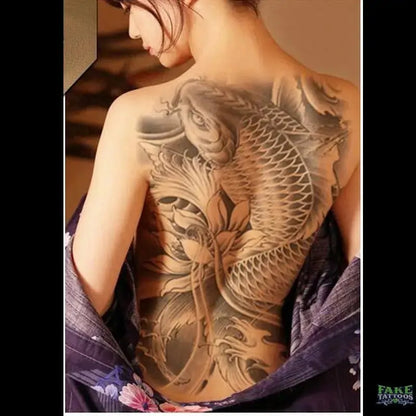 Sheets Temporary Tattoos Large Koi Fish Body Tattoos Sticker for Men Women Waterproof Fake Tattoos - Fake Tattoos