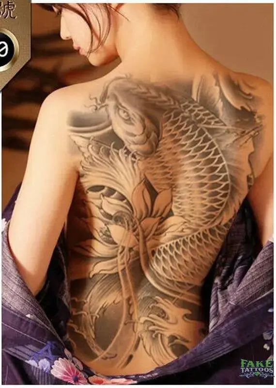 Sheets Temporary Tattoos Large Koi Fish Body Tattoos Sticker for Men Women Waterproof Fake Tattoos - Fake Tattoos