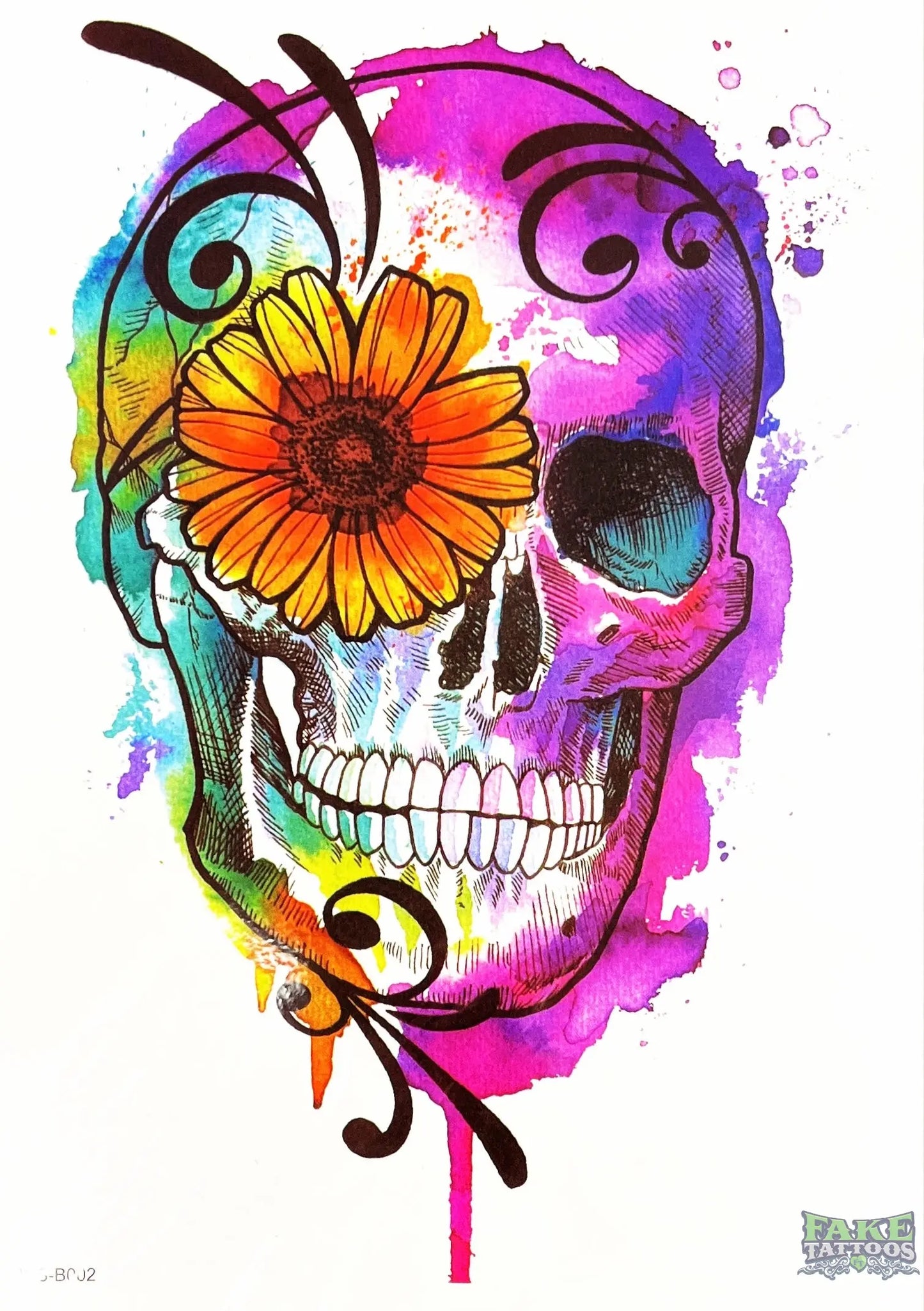 Skull Trippy Temporary Tattoo FAKE TATTOOS