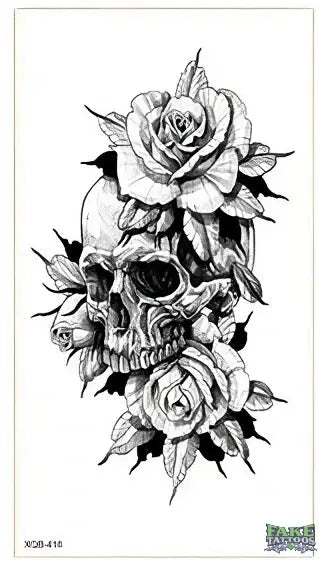 Skull & Flowers Temporary Tattoo