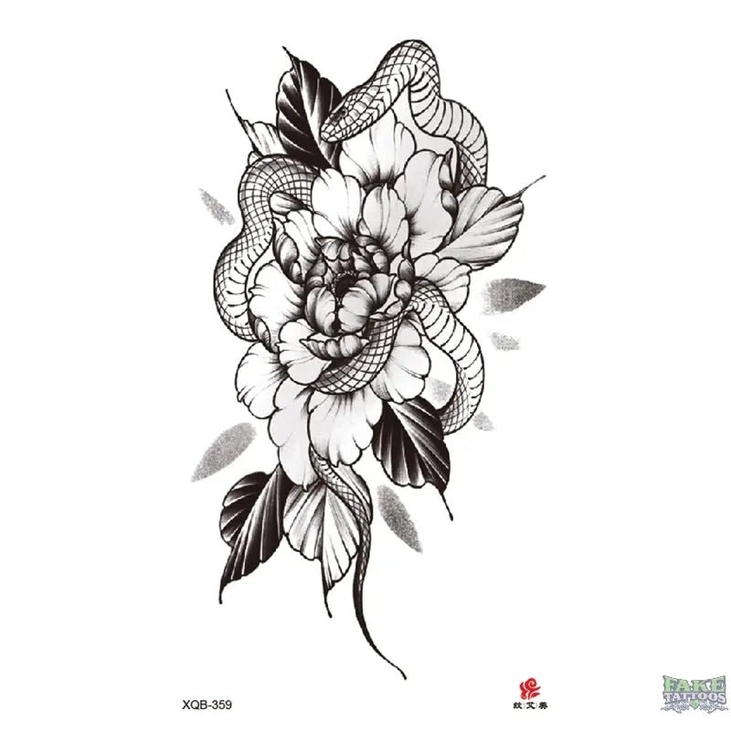 Snake Flowers Temporary Tattoo Fake Tattoos