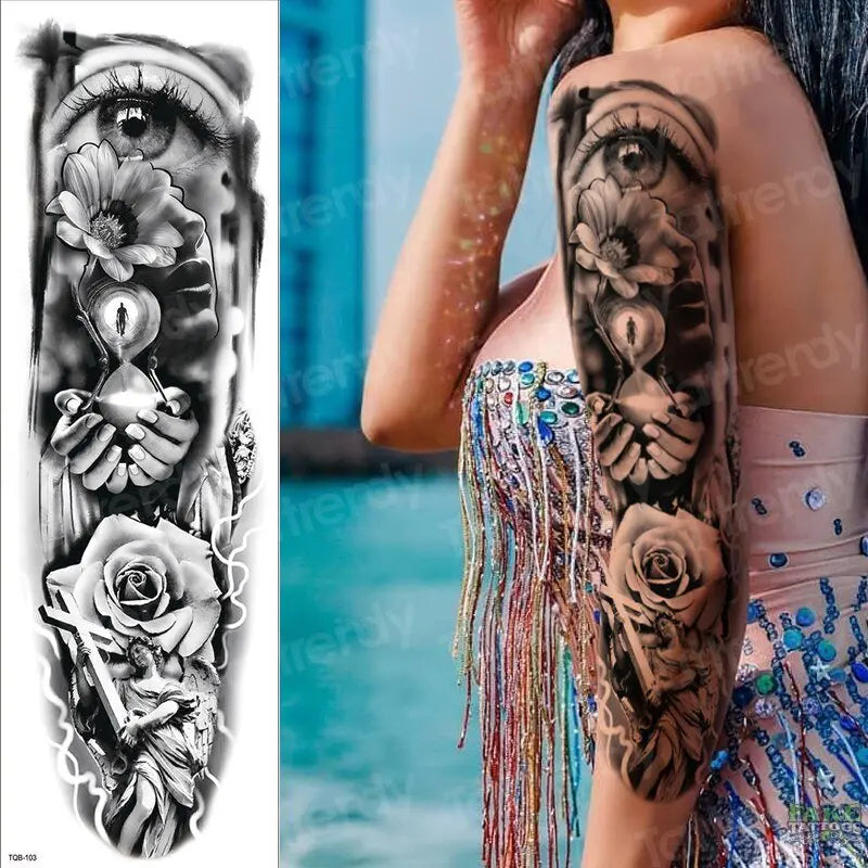 Large Temporary Fake Tattoo Full Sleeve Leg Body Arm Art Waterproof  Stickers ~~