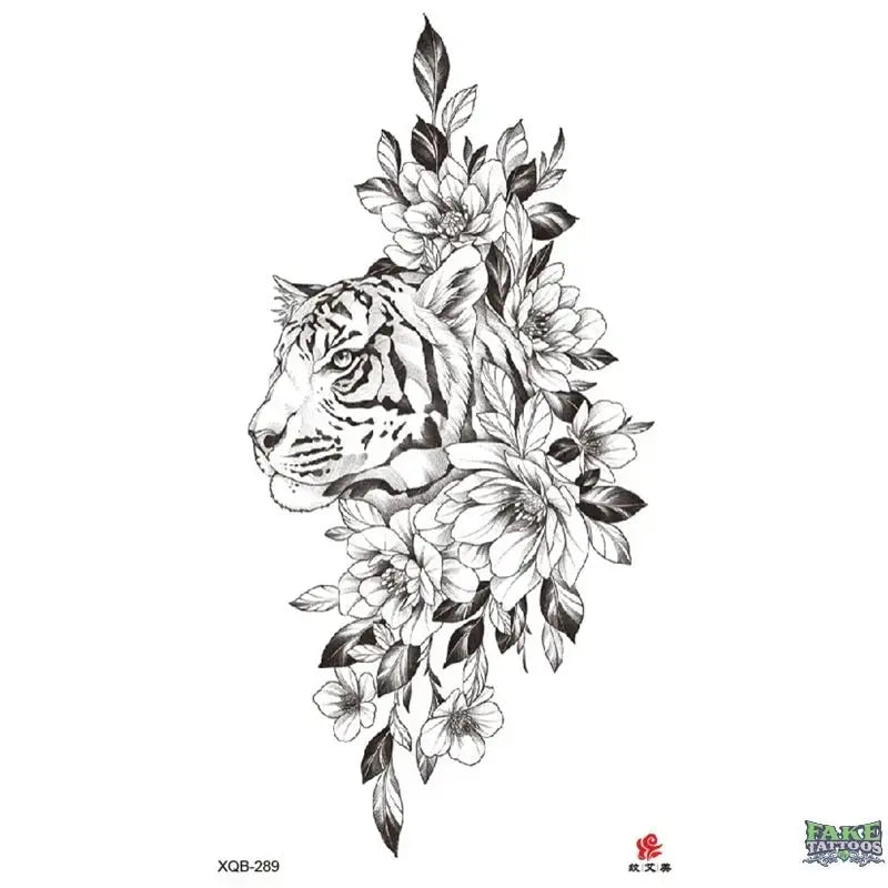 Tiger Flowers Leaf Temporary Tattoo