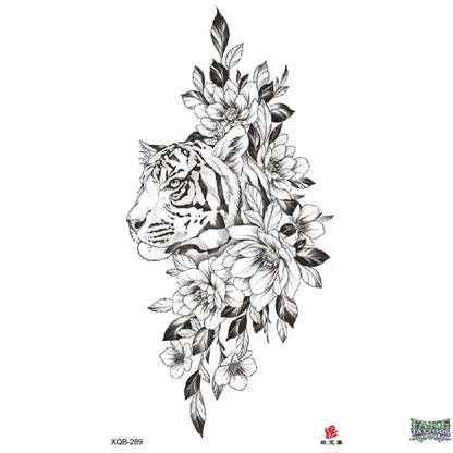 Tiger Flowers Leaf Temporary Tattoo