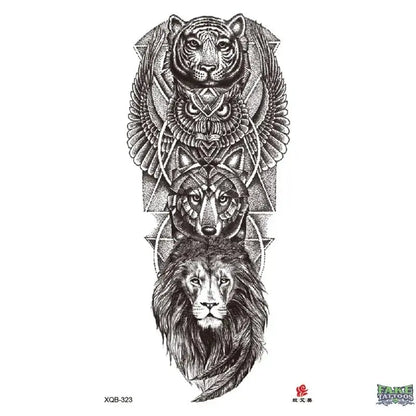 Tiger Owl Wolf Lion Animal Temporary Tattoo