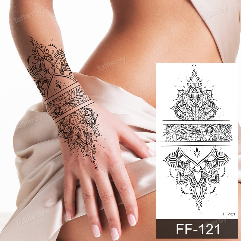 Black Henna Temporary Tattoos. Mehndi. 2 sheets | Finger tattoos, Ring finger  tattoos, Tattoos for women