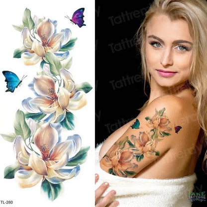 Tatuaje temporal de acuarela, pegatinas para arte corporal para mujer, brazo, rama de caña, Tatuaje falso, flor geométrica, lavanda, tatuaje Sexy para chica