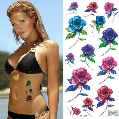 Tatuaje temporal de acuarela, pegatinas para arte corporal para mujer, brazo, rama de caña, Tatuaje falso, flor geométrica, lavanda, tatuaje Sexy para chica