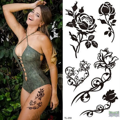 Tatuaje temporal de acuarela, pegatinas para arte corporal para mujer, brazo, rama de caña, Tatuaje falso, flor geométrica, lavanda, tatuaje Sexy para chica