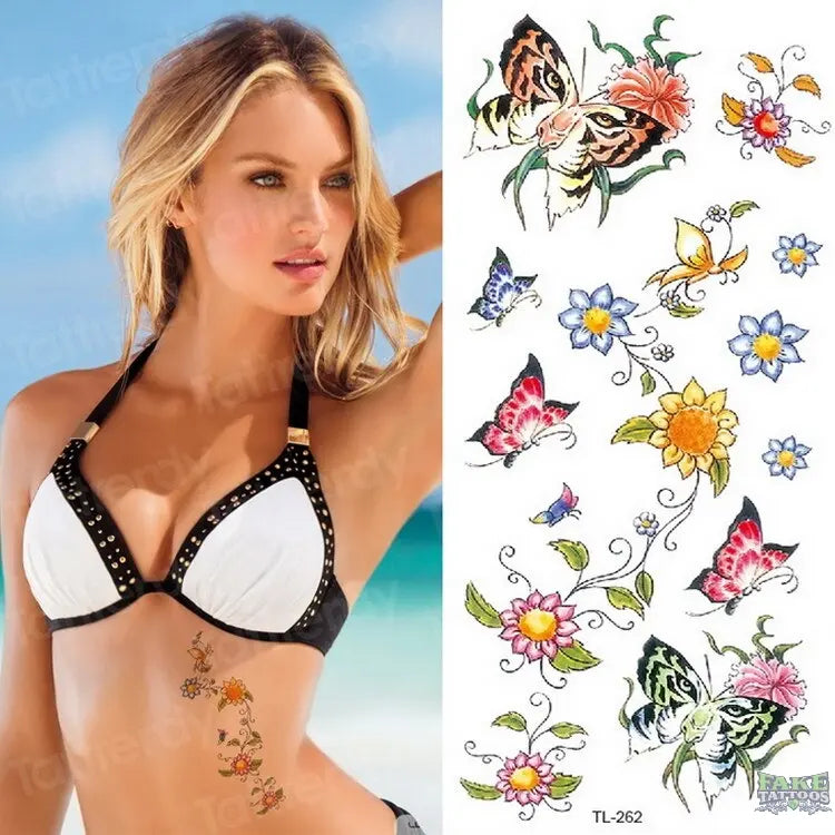 Watercolor Temporary Tattoo Stickers Women Body Art Arm Reed Branch Fake Tatoo Geometry Flower Lavender Sexy Tattoo Girl Sticker