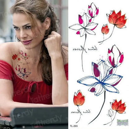 Watercolor Temporary Tattoo Stickers Women Body Art Arm Reed Branch Fake Tatoo Geometry Flower Lavender Sexy Tattoo Girl Sticker