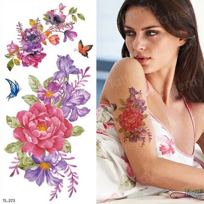 Watercolor Temporary Tattoo Stickers Women Body Art Arm Reed Branch Fake Tatoo Geometry Flower Lavender Sexy Tattoo Girl Sticker