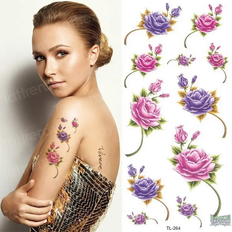 Watercolor Temporary Tattoo Stickers Women Body Art Arm Reed Branch Fake Tatoo Geometry Flower Lavender Sexy Tattoo Girl Sticker