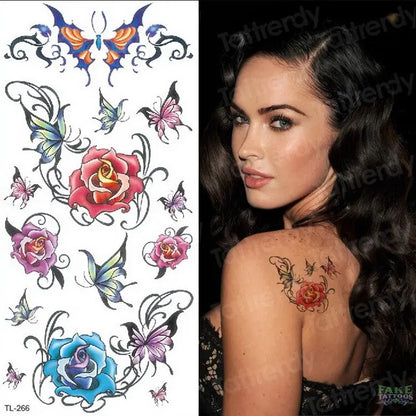 Watercolor Temporary Tattoo Stickers Women Body Art Arm Reed Branch Fake Tatoo Geometry Flower Lavender Sexy Tattoo Girl Sticker