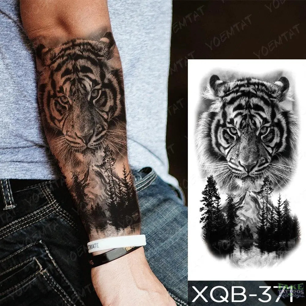 Waterproof Temporary Tattoo Sticker Forest Lion Tiger Bear Flash Tattoos  Women Leopard Wolf Crown Body Art Arm Fake Tatoo Men - Temporary Tattoos -  AliExpress
