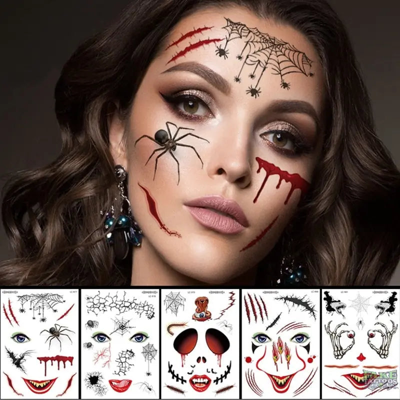 halloween zombie scar temporary tattoo women halloween stickers face sexy tattoo sticker vampire waterproof fake tatoo boys kids