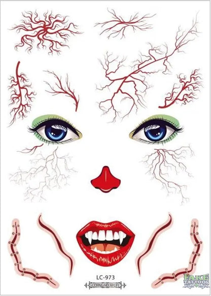 halloween zombie scar temporary tattoo women halloween stickers face sexy tattoo sticker vampire waterproof fake tatoo boys kids