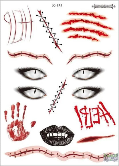 halloween zombie scar temporary tattoo women halloween stickers face sexy tattoo sticker vampire waterproof fake tatoo boys kids