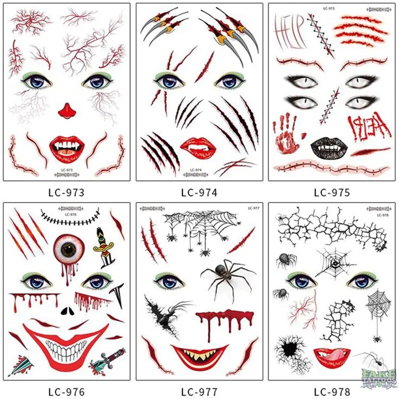 halloween zombie scar temporary tattoo women halloween stickers face sexy tattoo sticker vampire waterproof fake tatoo boys kids