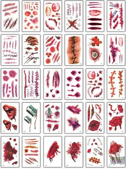 30pcs/lot halloween face tattoo sticker zombie scars tattoos with fake scab blood temporary tattoos stars transfer tatoo sets