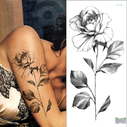 Temporary Tattoos Sketch Flower Geometric Rose