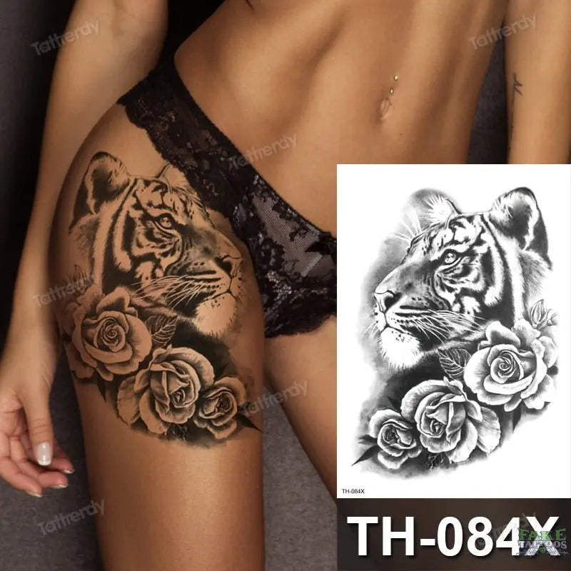 2 Sheets Tiger, Wolf, And Flower Pattern Temporary Tattoo Sticker, Body Art  For Men And Women, Suitable For Arm, Thigh, Adult | SHEIN USA