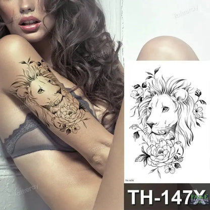 Lobo león tigre tatuaje animales bosque impermeable grande tatuaje temporal mujeres pierna muslo cadera sexy cuerpo tatuaje pegatinas negro falso