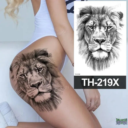 Lobo león tigre tatuaje animales bosque impermeable grande tatuaje temporal mujeres pierna muslo cadera sexy cuerpo tatuaje pegatinas negro falso