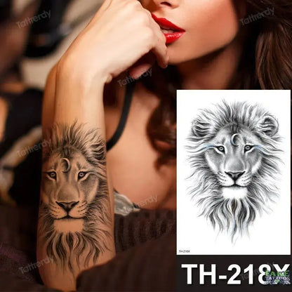 Lobo león tigre tatuaje animales bosque impermeable grande tatuaje temporal mujeres pierna muslo cadera sexy cuerpo tatuaje pegatinas negro falso