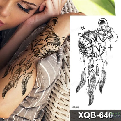 women temporary tattoo stickers black henna lace mandala flower butterfly waist tattoo water transfer sexy body art fake tattoos