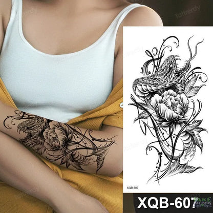 women temporary tattoo stickers black henna lace mandala flower butterfly waist tattoo water transfer sexy body art fake tattoos