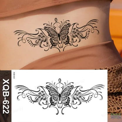 women temporary tattoo stickers black henna lace mandala flower butterfly waist tattoo water transfer sexy body art fake tattoos