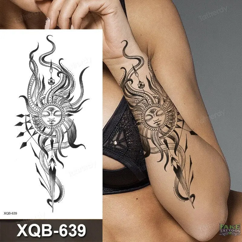 women temporary tattoo stickers black henna lace mandala flower butterfly waist tattoo water transfer sexy body art fake tattoos