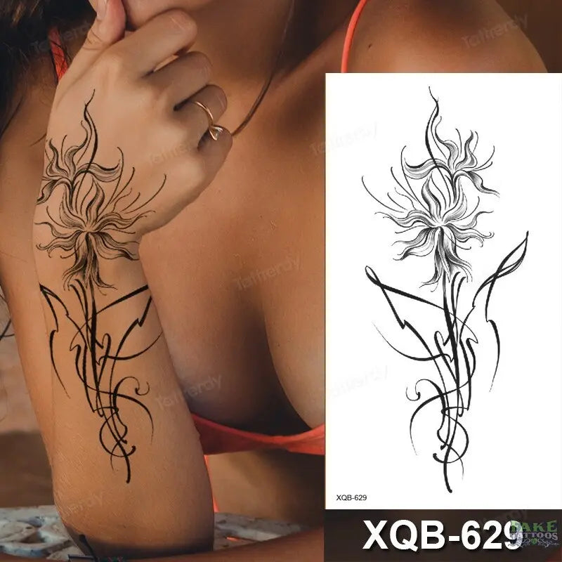 women temporary tattoo stickers black henna lace mandala flower butterfly waist tattoo water transfer sexy body art fake tattoos