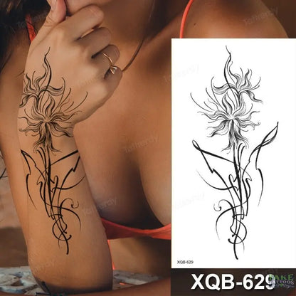 women temporary tattoo stickers black henna lace mandala flower butterfly waist tattoo water transfer sexy body art fake tattoos