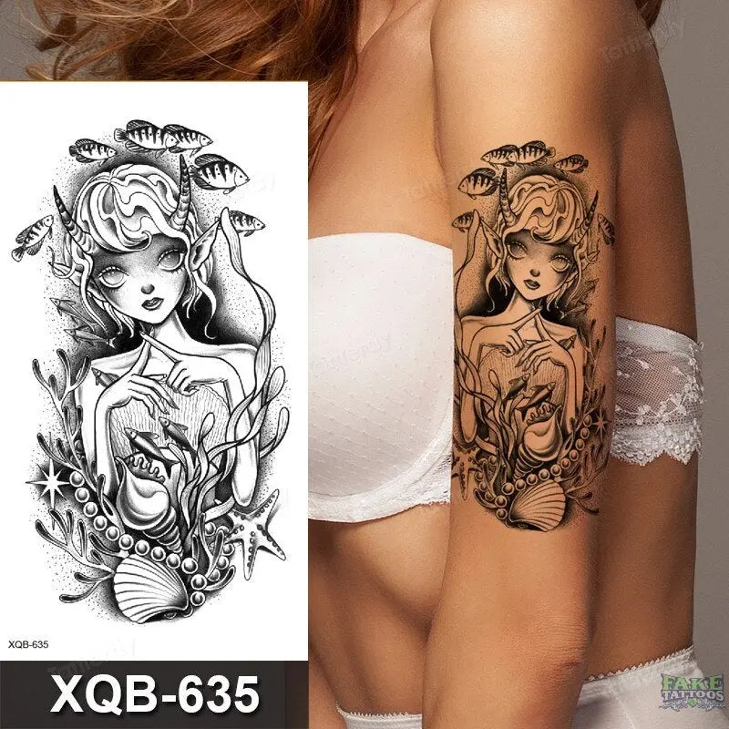 women temporary tattoo stickers black henna lace mandala flower butterfly waist tattoo water transfer sexy body art fake tattoos