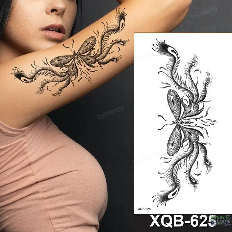 women temporary tattoo stickers black henna lace mandala flower butterfly waist tattoo water transfer sexy body art fake tattoos