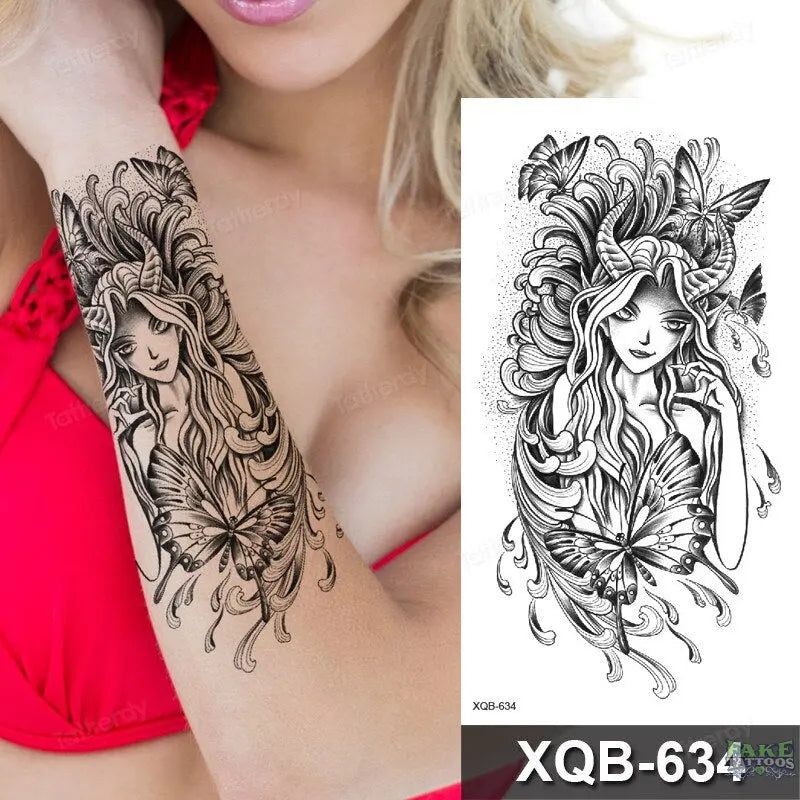 women temporary tattoo stickers black henna lace mandala flower butterfly waist tattoo water transfer sexy body art fake tattoos