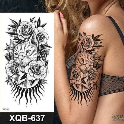 women temporary tattoo stickers black henna lace mandala flower butterfly waist tattoo water transfer sexy body art fake tattoos