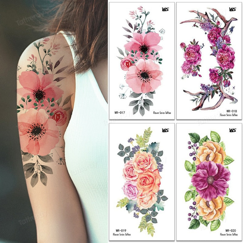 Qullue various colors and types of flowers, sexy temporary tattoo stickers  and fake tattoos that look real and last long are suitable for girls, women  or adults(6*8.3 inches,29 sheet temporary tattoo stickers)